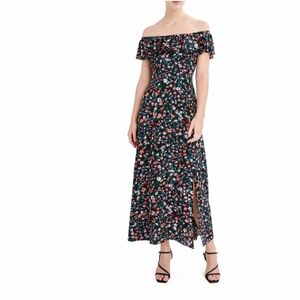 BCBG Paris Off Shoulder Black Floral Midi Dress Size Medium